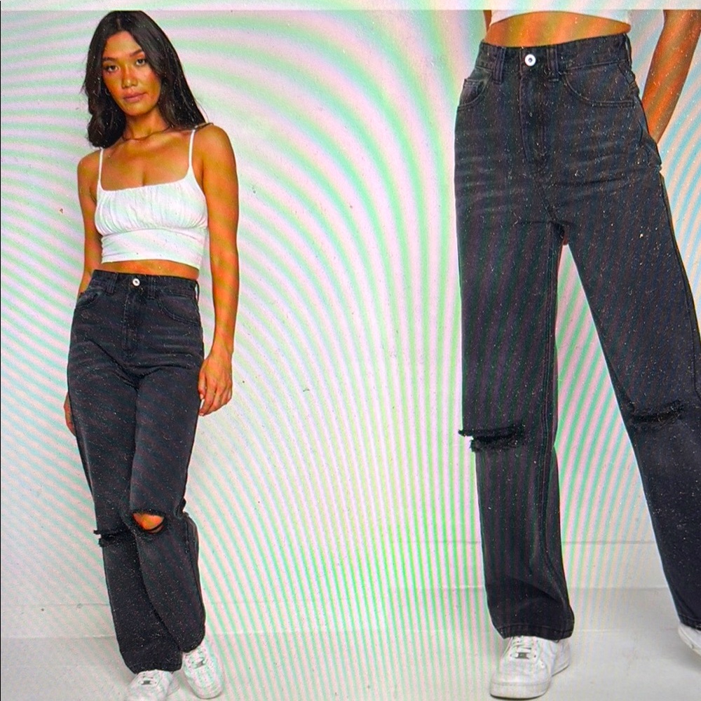 Beginning Boutique Robin Wide Leg Jeans Black Wash